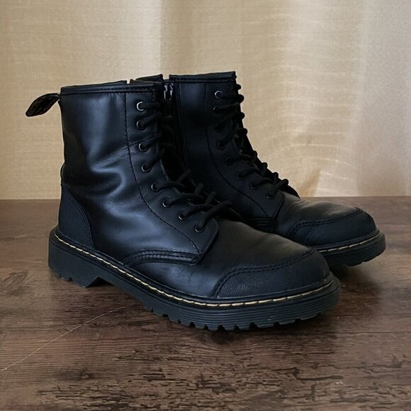 Dr Martens Womens 1460 Boots Sz US 5 UK 3 Black Overlay Leather Combat Punk Zip - Picture 4 of 7
